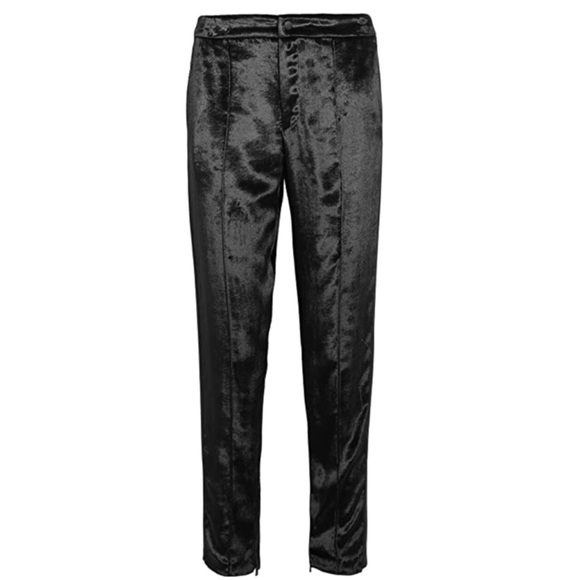 RAG & BONE Crepe Trim Zip Leg Partially Elastic Waist Velvet Alpes Pants, Black - Picture 4 of 5